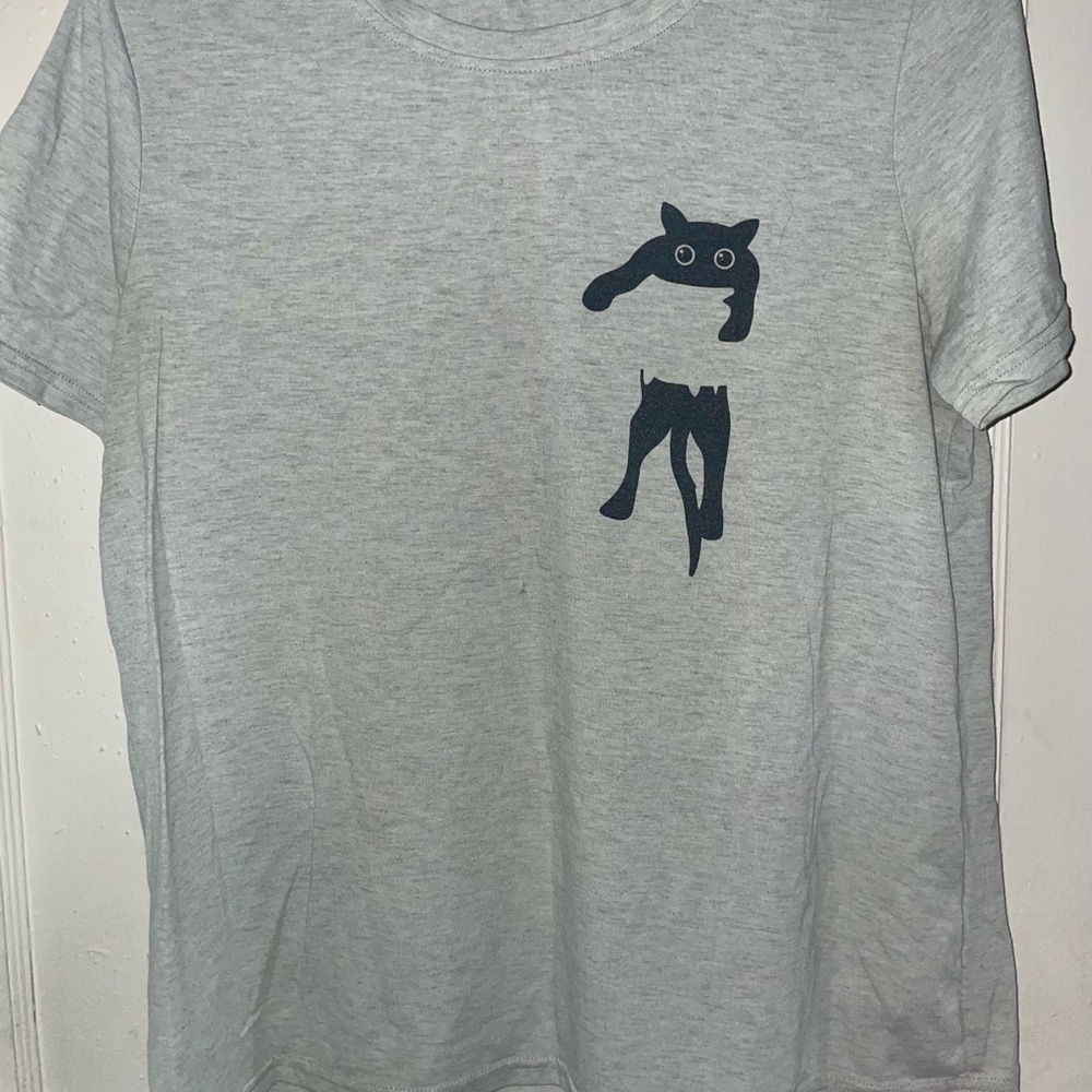 Black Kitten-in-Pocket Image Light Gray Top